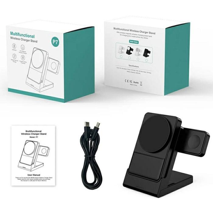 OEM - 3-i-1 laddningsställ för klocka, hörlurar och mobil - Vit+Grå