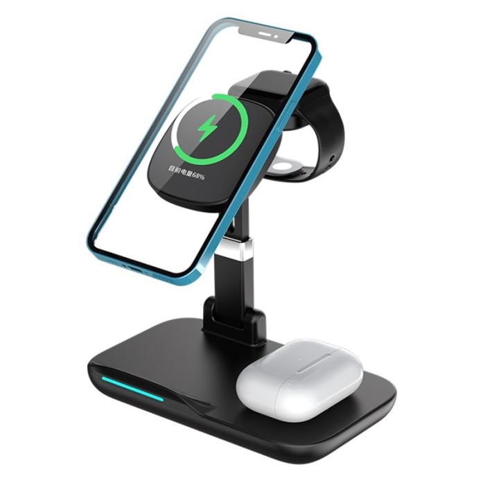 OEM - 3-i-1 15W Magnetisk Trådlös Laddare Bärbar med Indikatorlampa