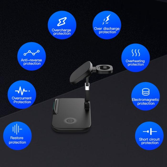 OEM - 3-i-1 15W Magnetisk Trådlös Laddare Bärbar med Indikatorlampa