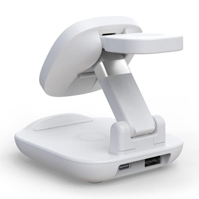 OEM - 3-i-1 15W Magnetisk Trådlös Laddare för Mobil, Klocka, Hörlurar - Vit