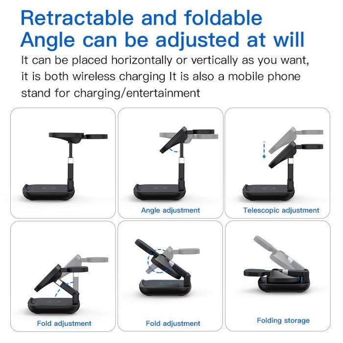 OEM - 3-i-1 15W Magnetisk Trådlös Laddare för Mobil, Klocka, Hörlurar - Vit