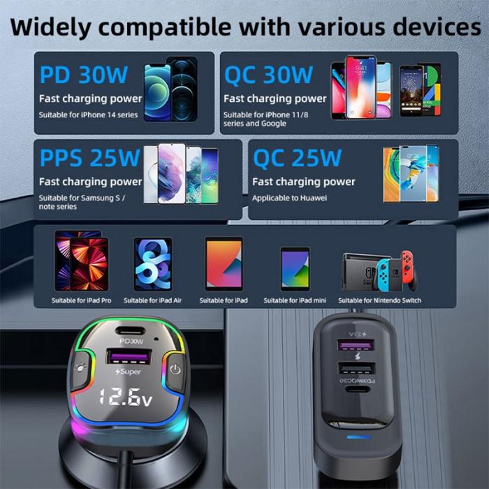 OEM - Multi-Port Bil Elektronisk Laddare PD Snabbladdning, Svart