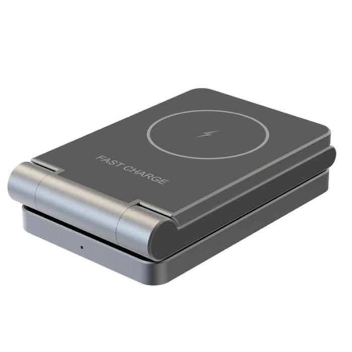 OEM - 3-i-1 Fällbar Telefon Klocka Hörlurar Aluminium 15W Trådlös Laddare