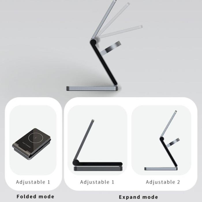 OEM - 3-i-1 Fällbar Telefon Klocka Hörlurar Aluminium 15W Trådlös Laddare