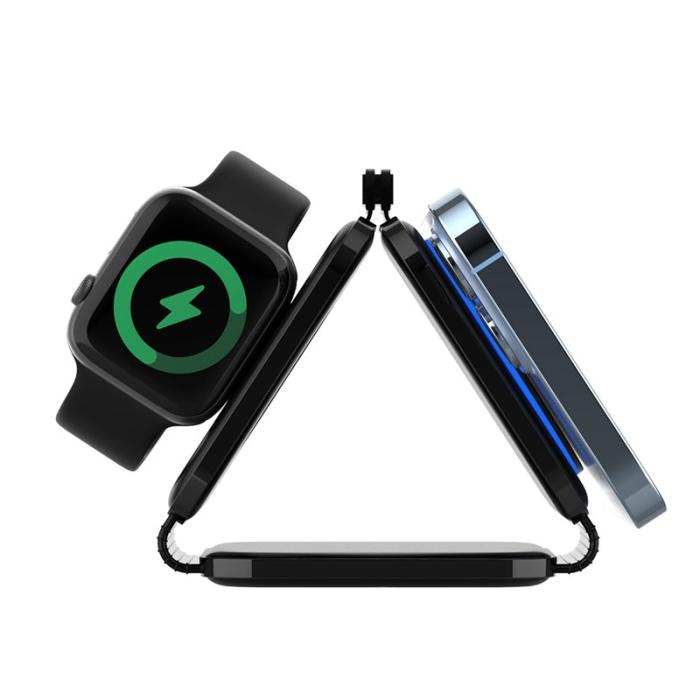 OEM - Fällbar Magnetisk Trådlös Laddare 3-i-1 för iPhone / Apple Watch - Svart