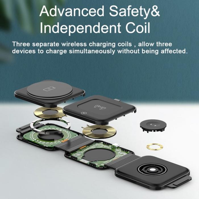 OEM - Fällbar Magnetisk Trådlös Laddare 3-i-1 - Vit