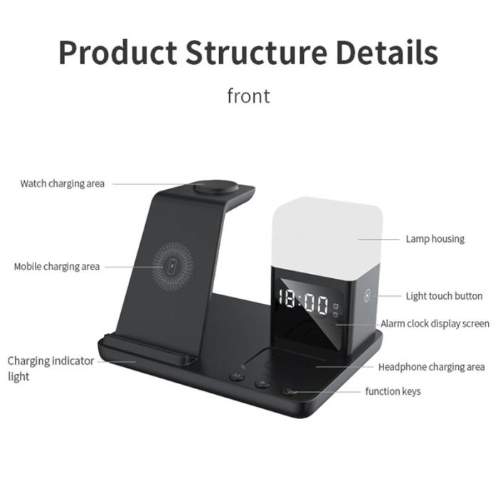 OEM - 6-i-1 Trådlös Laddare för Telefon, Klocka, Hörlurar - Svart