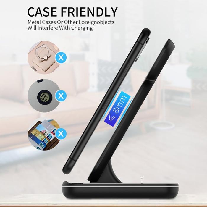 OEM - Uppgraderad 3-i-1 15W Trådlös Laddare Qi Snabbladdningsställ - Vit