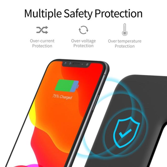 OEM - 3-i-1 Trådlös laddare för mobil, hörlurar och smartklocka, svart