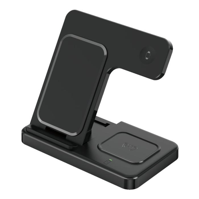 OEM - 3-i-1 15W Snabbladdare Fällbar Laddstation för Qi-enheter - Svart