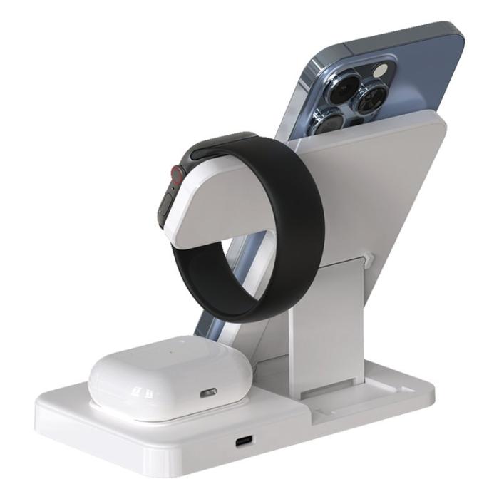 OEM - 3-i-1 15W Snabbladdare Fällbar Laddstation för Qi-enheter - Vit