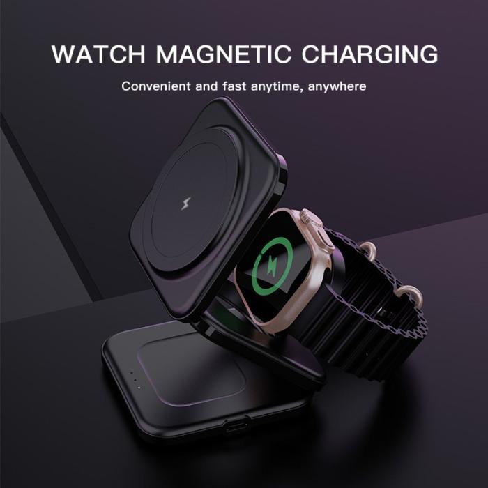 OEM - 3-i-1 Fällbar Laddstation 15W Magnetisk Trådlös Laddare - Svart