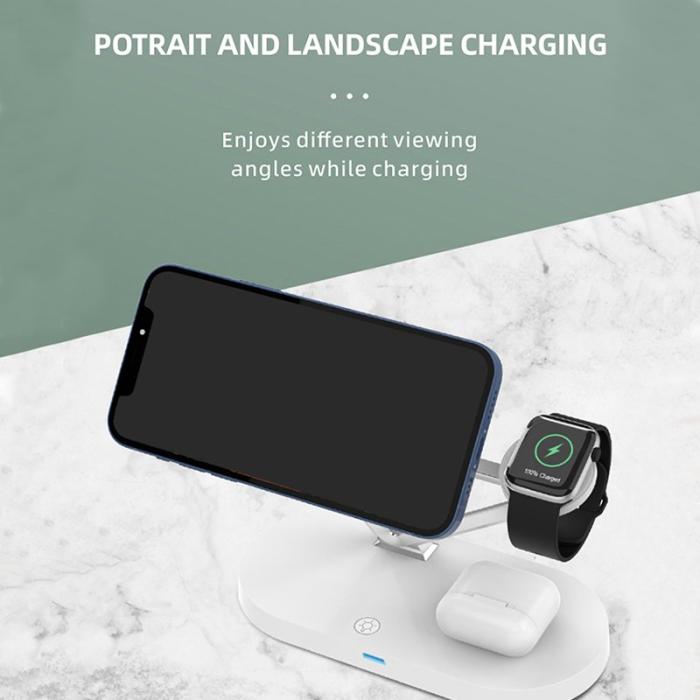 OEM - 5-i-1 15W Magnetisk Trådlös Laddare med LED Atmosfärslampa, Svart