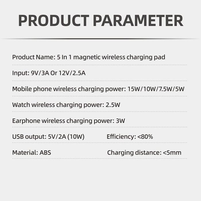 OEM - 5-i-1 15W Magnetisk Trådlös Laddare med LED Atmosfärslampa, Svart