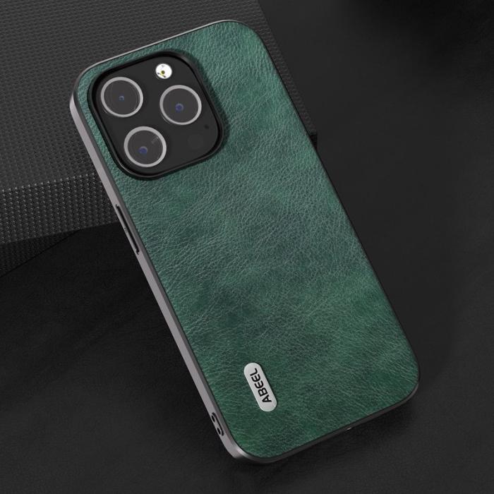 ABEEL - ABEEL Back Shell Mobilskal till iPhone 15 Pro Litchi Textur Grön