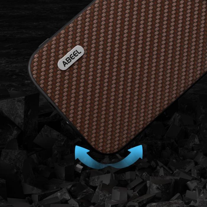 ABEEL - ABEEL Carbon Fiber Mobilskal för iPhone 15 - PU Läder - Brun
