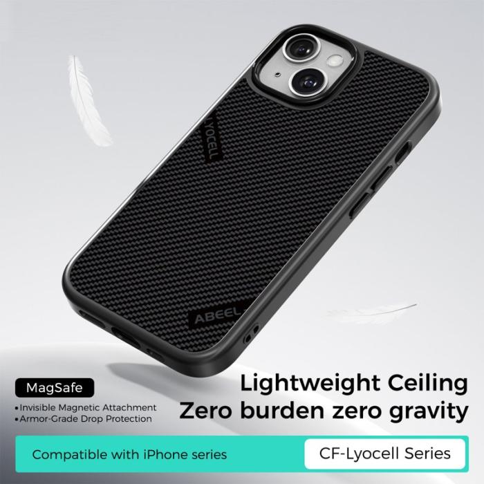 ABEEL - ABEEL CF-Lyocell Series iPhone 15 Skal MagSafe Microfiber Svart