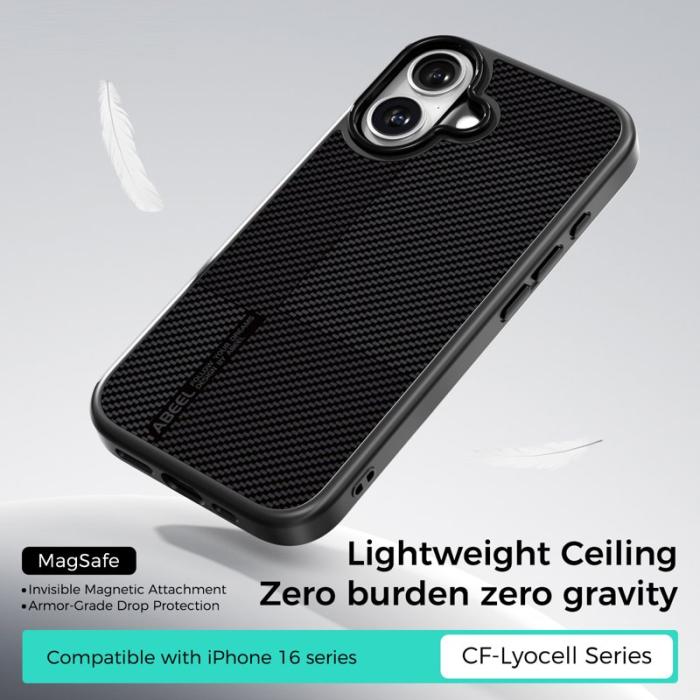ABEEL - ABEEL CF-Lyocell Series iPhone 16 Skal MagSafe Microfiber Grå