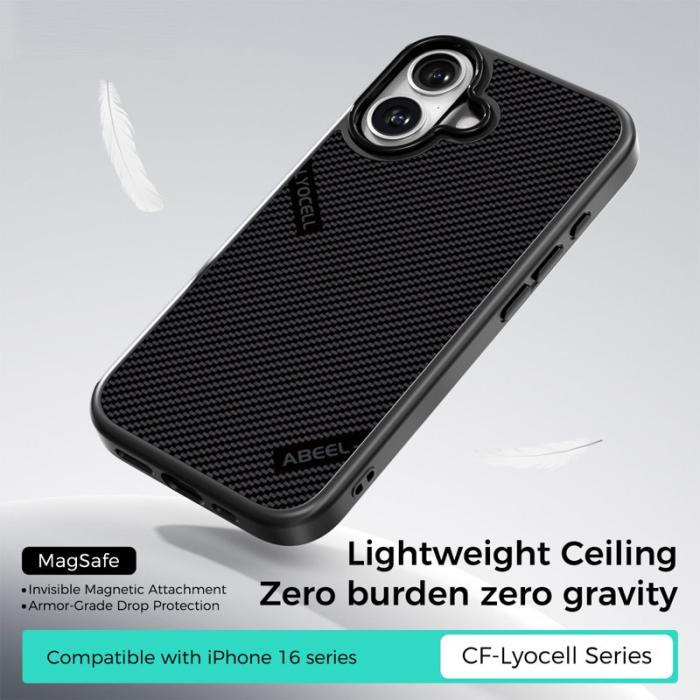 ABEEL - ABEEL CF-Lyocell Series iPhone 16 Skal MagSafe Microfiber Svart