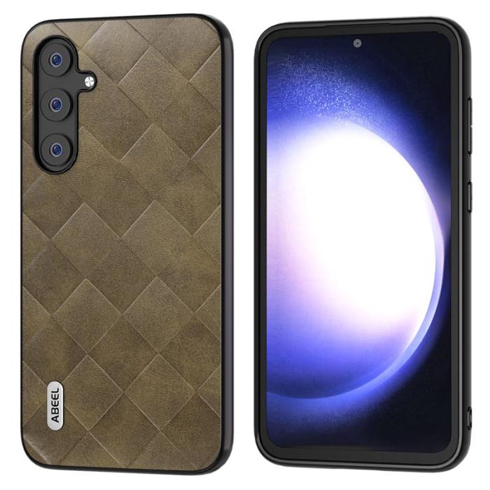 ABEEL - ABEEL Mobilskal till Galaxy S23 FE Grid Textur Grön PU Läder Coating