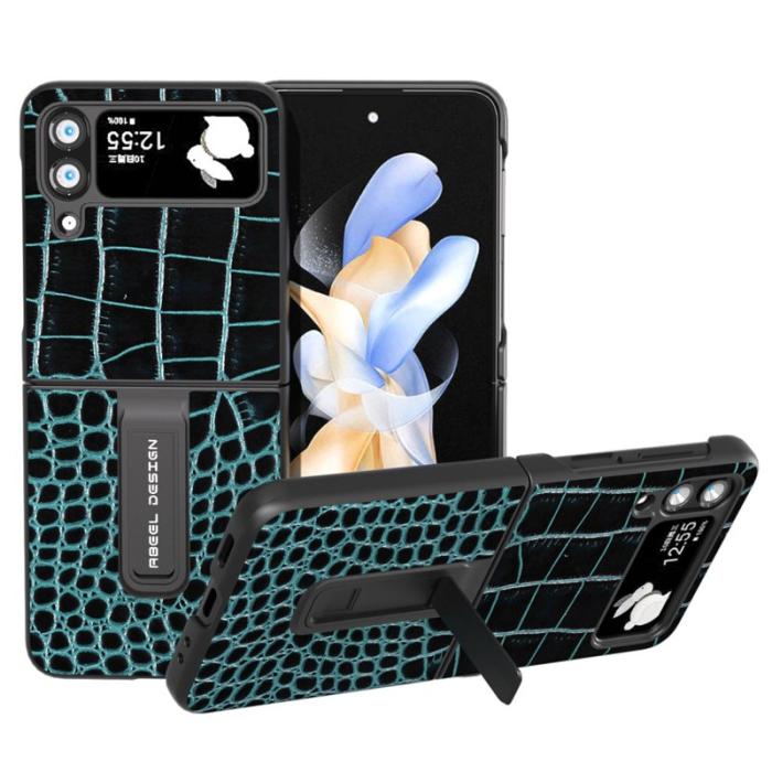 ABEEL - ABEEL Galaxy Z Flip4 5G Kickstand Mobilskal i Äkta Läder Blå