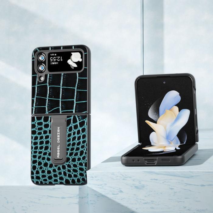 ABEEL - ABEEL Galaxy Z Flip4 5G Kickstand Mobilskal i Äkta Läder Blå