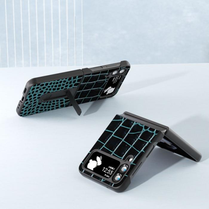 ABEEL - ABEEL Galaxy Z Flip4 5G Kickstand Mobilskal i Äkta Läder Blå