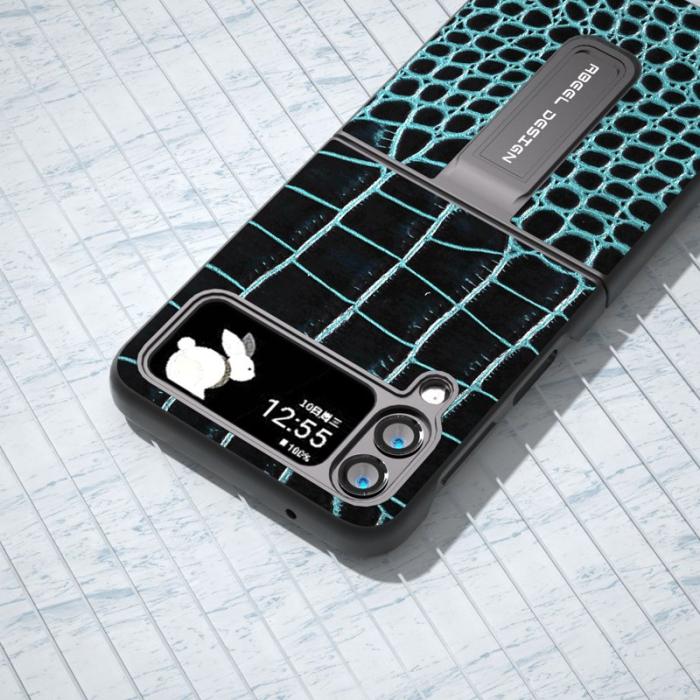 ABEEL - ABEEL Galaxy Z Flip4 5G Kickstand Mobilskal i Äkta Läder Blå