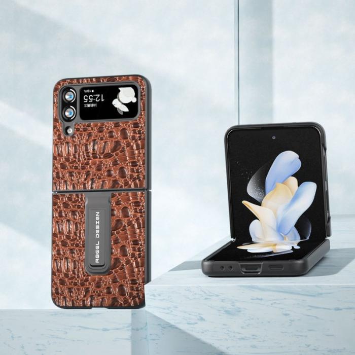 ABEEL - ABEEL Galaxy Z Flip4 5G Mobilskal i äkta läder och PC - Brun