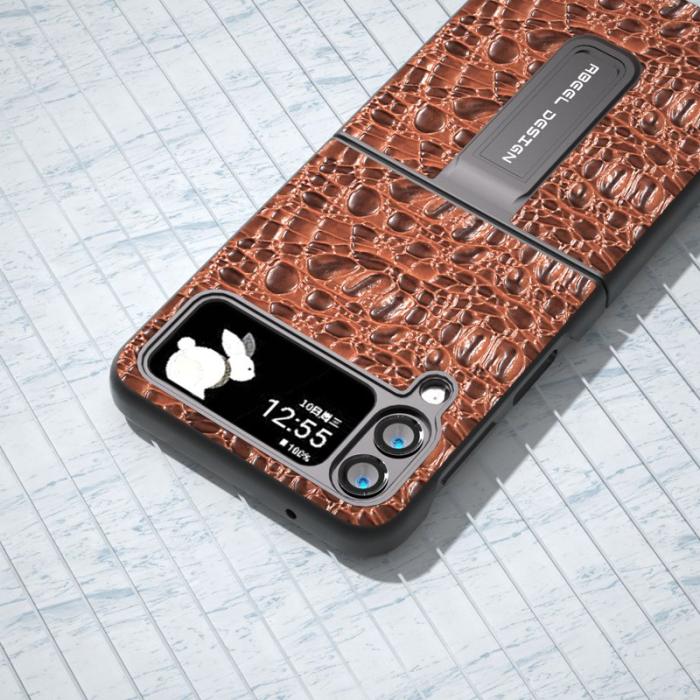 ABEEL - ABEEL Galaxy Z Flip4 5G Mobilskal i äkta läder och PC - Brun