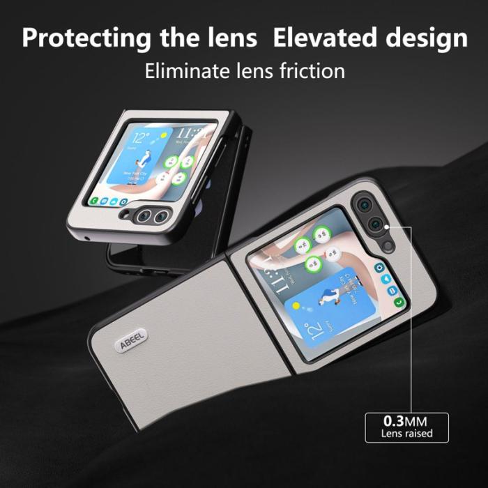 ABEEL - ABEEL Galaxy Z Flip5 5G Mobilskal i Äkta Läder och Hård PC Grå