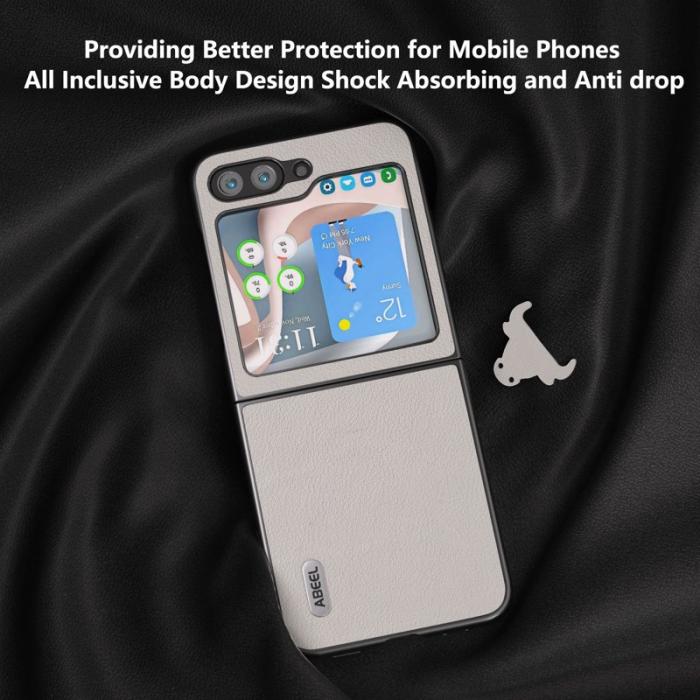 ABEEL - ABEEL Galaxy Z Flip5 5G Mobilskal i Äkta Läder och Hård PC Grå