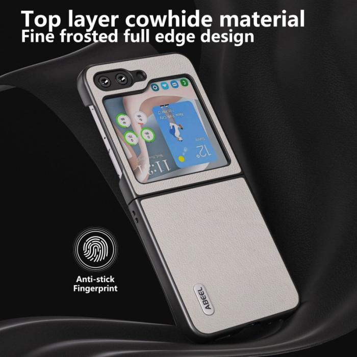 ABEEL - ABEEL Galaxy Z Flip5 5G Mobilskal i Äkta Läder och Hård PC Grå