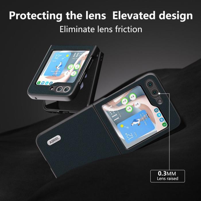 ABEEL - ABEEL Galaxy Z Flip5 5G Mobilskal i Äkta Läder och Hård PC Grön