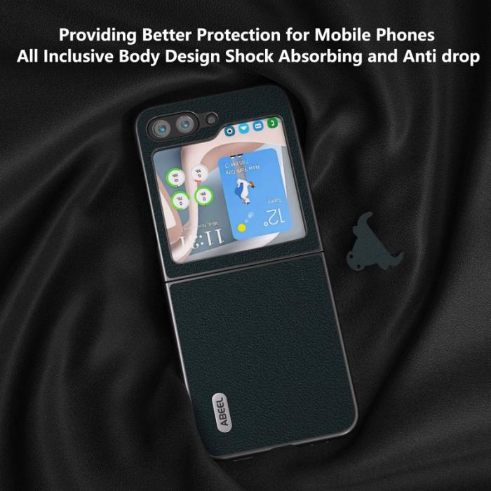 ABEEL - ABEEL Galaxy Z Flip5 5G Mobilskal i Äkta Läder och Hård PC Grön