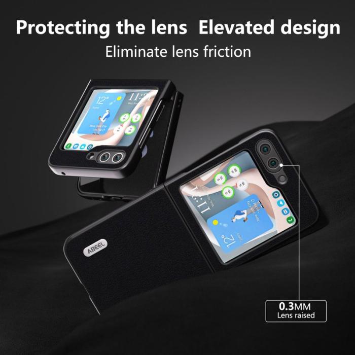 ABEEL - ABEEL Galaxy Z Flip5 5G Mobilskal i Äkta Läder och Hård PC - Svart