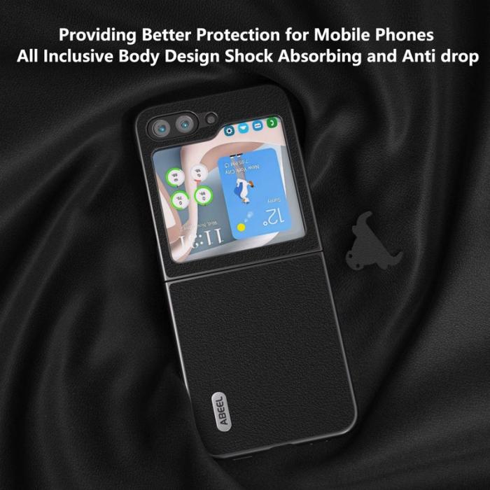 ABEEL - ABEEL Galaxy Z Flip5 5G Mobilskal i Äkta Läder och Hård PC - Svart