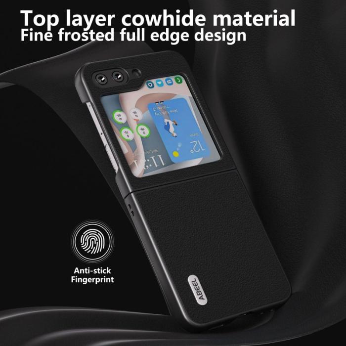 ABEEL - ABEEL Galaxy Z Flip5 5G Mobilskal i Äkta Läder och Hård PC - Svart