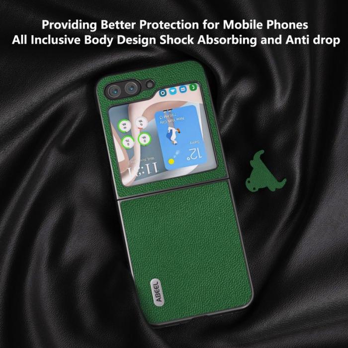 ABEEL - ABEEL Galaxy Z Flip5 5G Mobilskal i Äkta Läder och PC - Grön