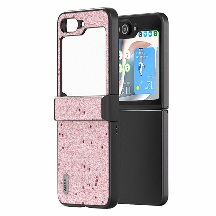 ABEEL - ABEEL Galaxy Z Flip5 5G Skal PU Läder Glittrig Rosa