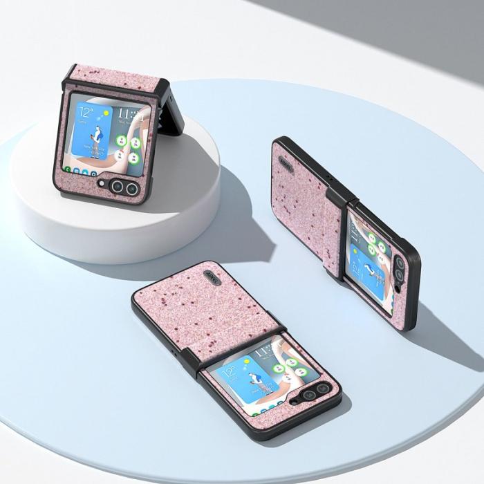 ABEEL - ABEEL Galaxy Z Flip5 5G Skal PU Läder Glittrig Rosa