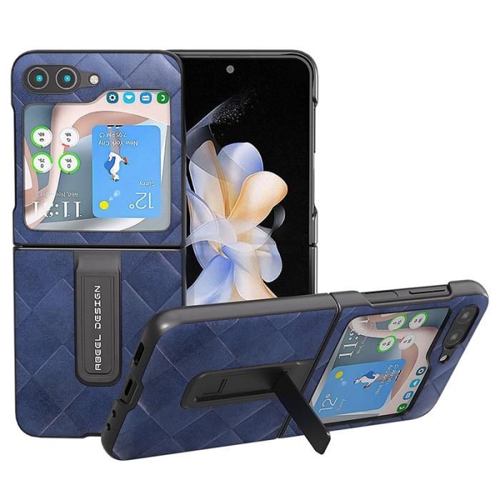 ABEEL - ABEEL Galaxy Z Flip5 Kickstand Mobilskal PU Läder Blå