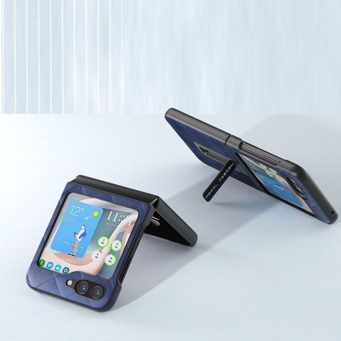 ABEEL - ABEEL Galaxy Z Flip5 Kickstand Mobilskal PU Läder Blå