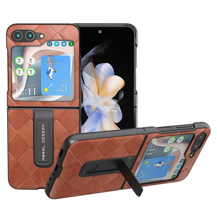 ABEEL - ABEEL Galaxy Z Flip5 Kickstand Skal PU Läder Brun