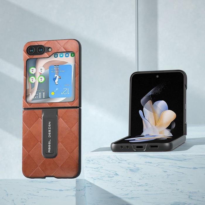 ABEEL - ABEEL Galaxy Z Flip5 Kickstand Skal PU Läder Brun