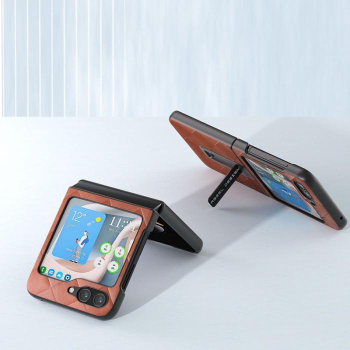 ABEEL - ABEEL Galaxy Z Flip5 Kickstand Skal PU Läder Brun