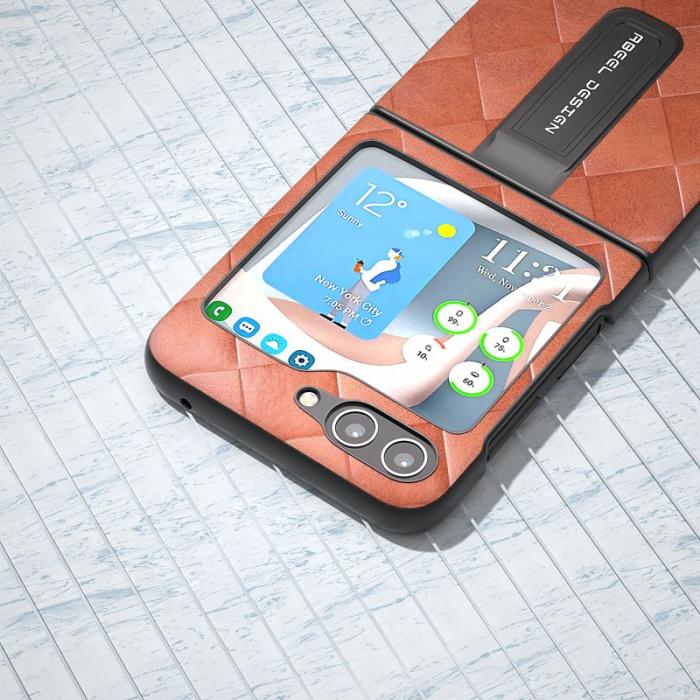 ABEEL - ABEEL Galaxy Z Flip5 Kickstand Skal PU Läder Brun