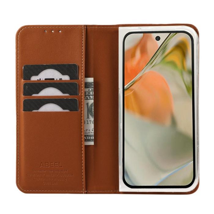 ABEEL - ABEEL Google Pixel 10 Pro Fodral RFID Blocker Läder Flip - Brun