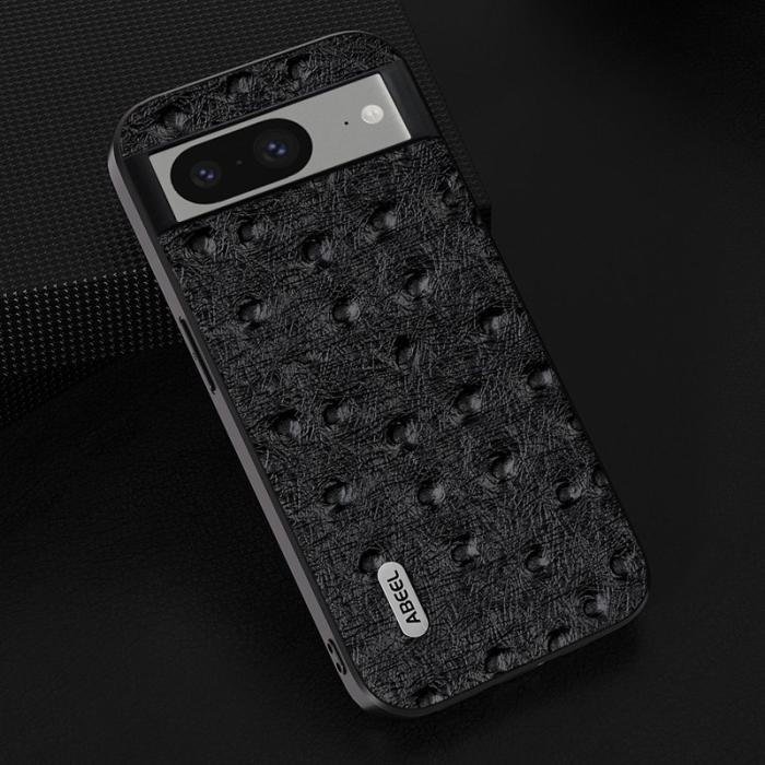 ABEEL - ABEEL Google Pixel 8 Mobilskal Ostrich Textur Äkta Läder Svart