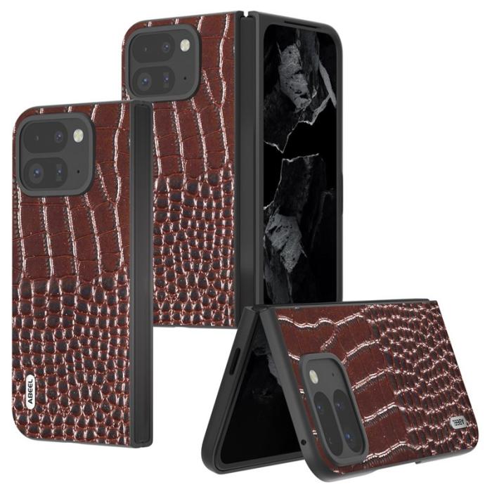 ABEEL - ABEEL Google Pixel 9 Pro Mobilskal Äkta Läder Krokodil - Brun